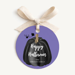 Cute Purple Script Pumpkin Happy Halloween Favour Tags