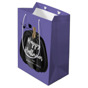 Cute Purple Script Pumpkin Happy Halloween  Medium Gift Bag