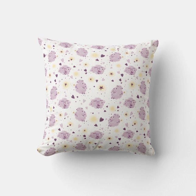 Cute Purple Sheep Kawaii Pattern Throw Pillow (Front)