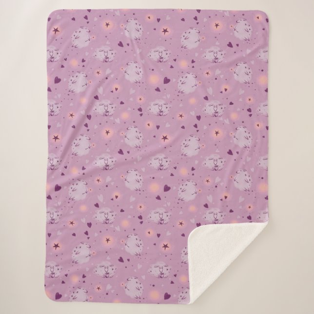 Cute Purple Sheep Pattern Sherpa Fleece Blanket  (Front)