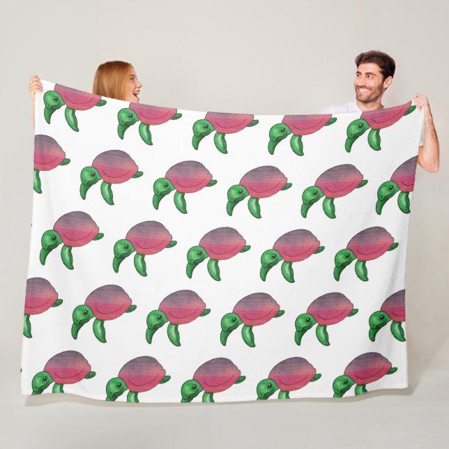 Cute Purple Shell Sea Turtle Fleece Blanket (In Situ)