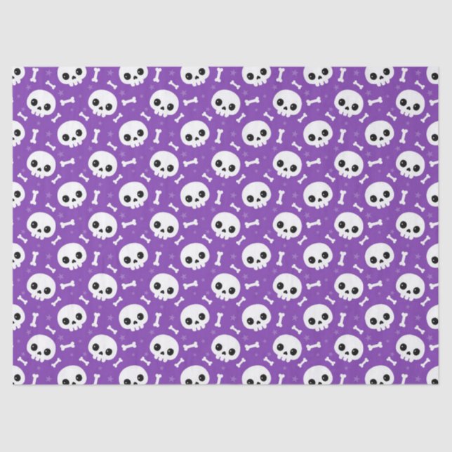 Cute Purple Skull & Bones Halloween Pattern Tissue Paper (Front)
