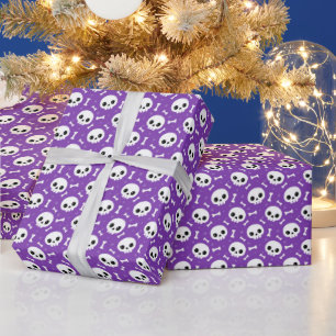 Cute Purple Skull & Bones Halloween Pattern Wrapping Paper
