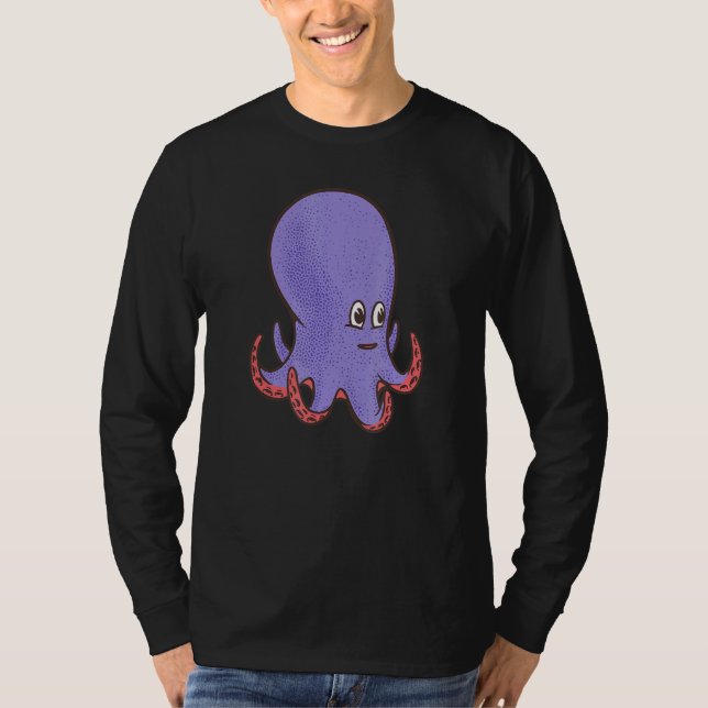 Cute Purple Smiling Octopus T-Shirt (Front)