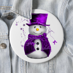 Cute Purple Snowman Christmas Button