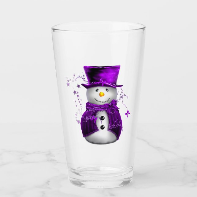 Cute Purple Snowman Christmas Glass (Front)