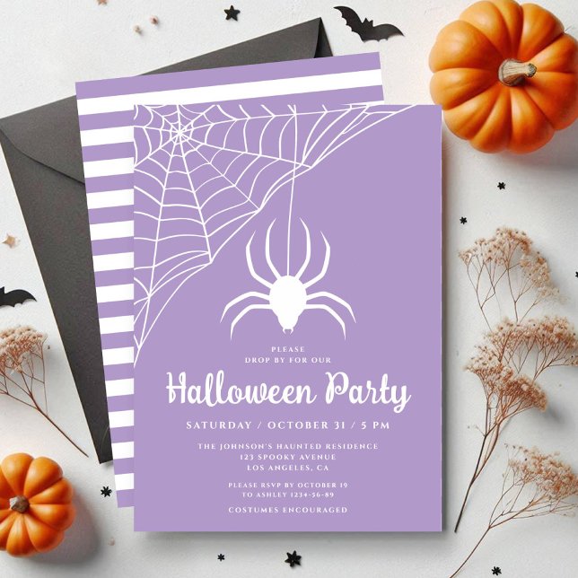 Cute Purple Spider Halloween Party Invitation (Cute Purple Spider Halloween Party Invitation)