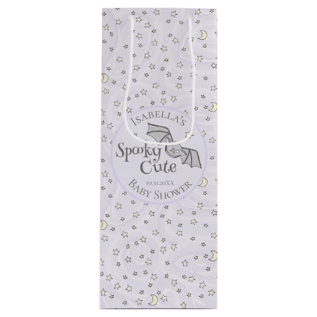 Cute Purple Spooky Cute October Baby Shower Wine Gift Bag (Front)