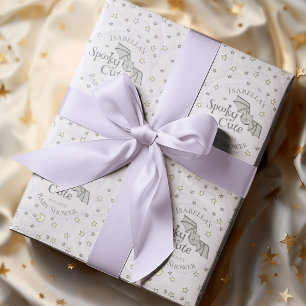 Cute Purple Spooky Cute October Baby Shower Wrapping Paper