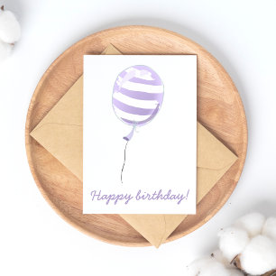 Cute Purple Striped Balloon - Kids Birthday Postcard