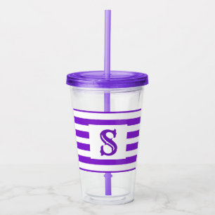Cute purple Striped Design Single Initial Acrylic Tumbler