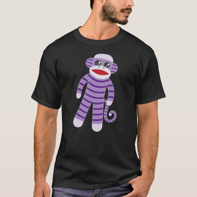 Cute Purple Striped Sock Monkey T-Shirt (Front)