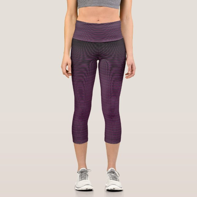 Cute Purple  Stripped High Waisted Capri Legging (Front)