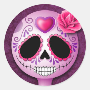 Cute Purple Sugar Skull Classic Round Sticker