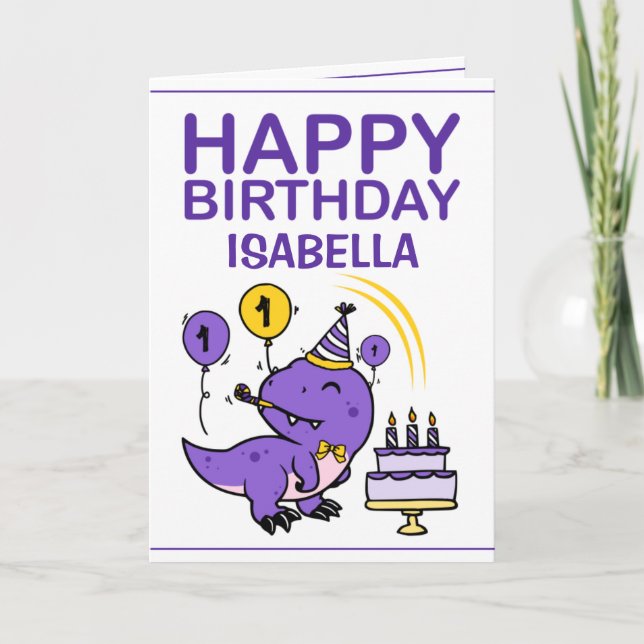 Cute Purple T-Rex Dino Granddaughter 1st Birthday Card (Front)