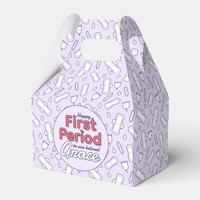 Cute Purple Tampon Teen Girl First Period Party Favour Box (Front Side)
