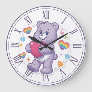 Cute Purple Teddy Bear Hugging Heart Valentine Nur Large Clock