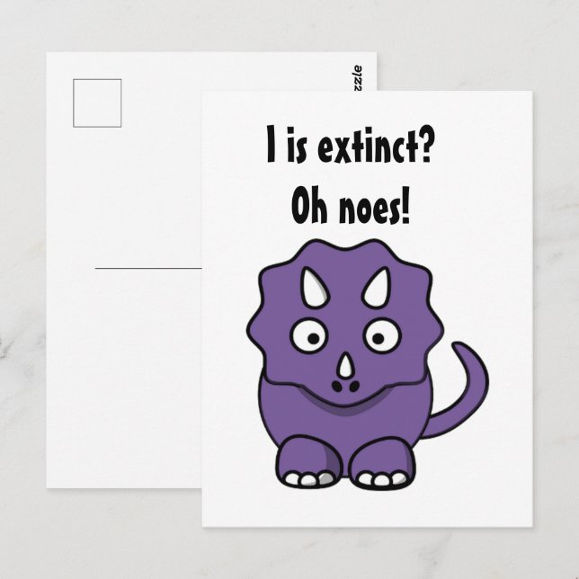 Cute Purple Triceratops Cartoon with Funny Extinct Postcard (Front/Back)