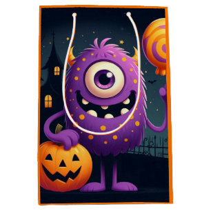 Cute, purple trick-or-treating monster medium gift bag