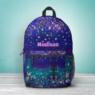 Cute purple turquoise ombre glitter monogram printed backpack