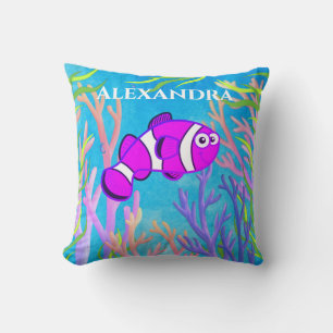 Cute purple Under the Sea Fish and Starfish Cushion
