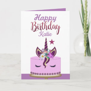 Cute Purple Unicorn Personalised Birthday Card
