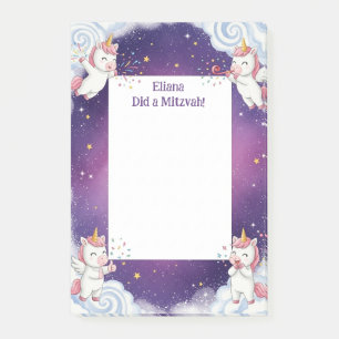 Cute Purple Unicorn Personalised Mitzvah Post-it Notes