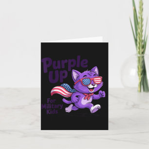 Cute Purple Up for Military Kids Cat Military Card