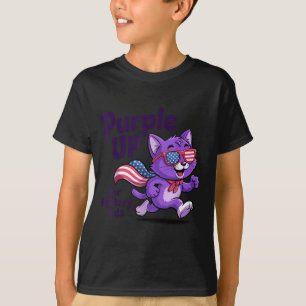Cute Purple Up for Military Kids Cat Military T-Shirt
