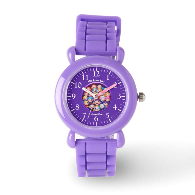 Cute purple Valentine’s Day, cartoon kids Watch (Front)