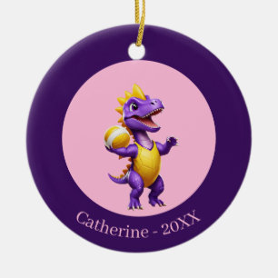Cute purple volleyball dinosaur ceramic tree decoration