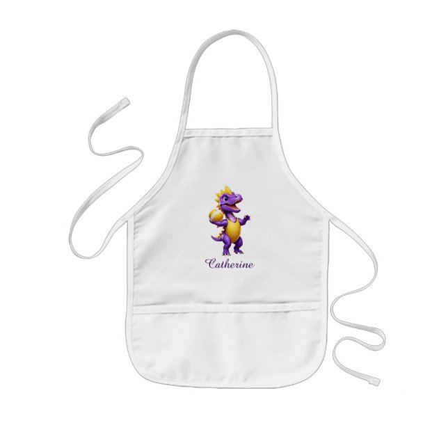 Cute purple volleyball dinosaur kids apron (Front)