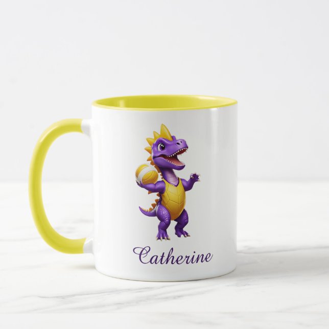 Cute purple volleyball dinosaur mug (Left)