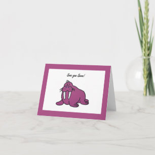 Cute Purple Walrus Cartoon, Friendly Ocean Nature Card