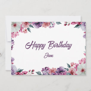 Cute Purple Watercolor Elegant Wildflowers Card