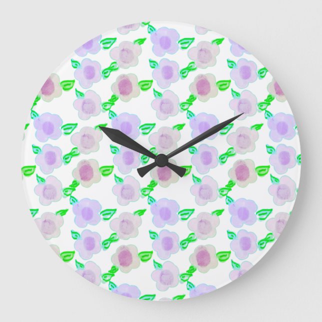 Cute Purple Watercolor Floral Art Clock (Front)