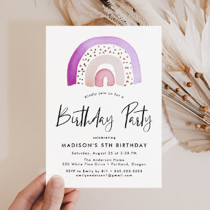 Cute Purple Watercolor Rainbow Birthday Party Invitation