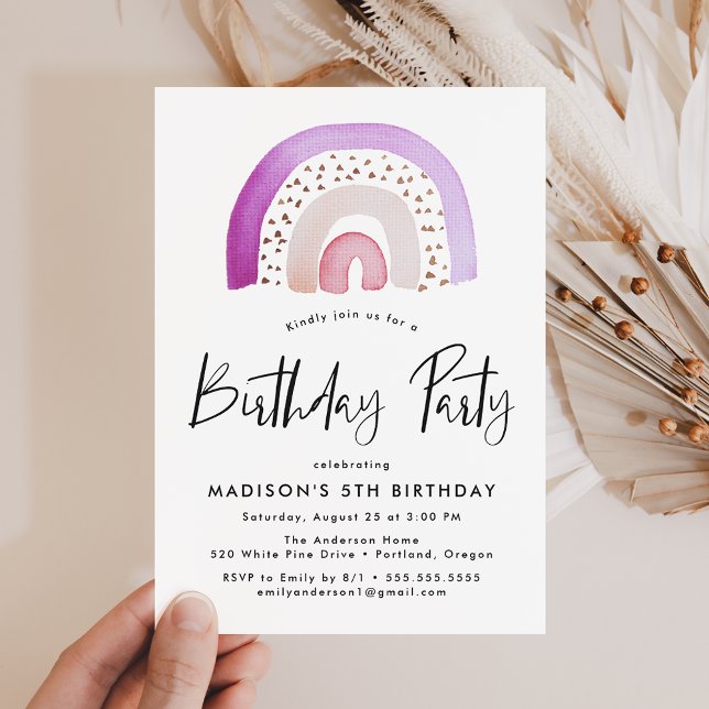 Cute Purple Watercolor Rainbow Birthday Party Invitation (Creator Uploaded)