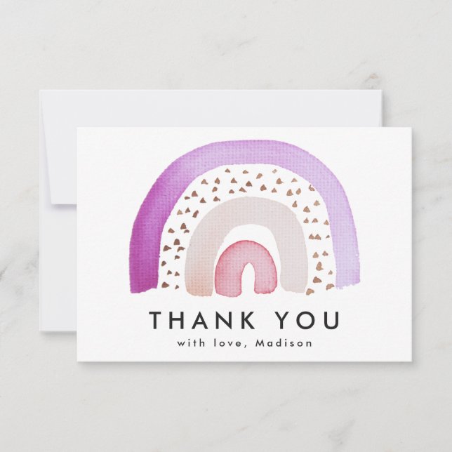 Cute Purple Watercolor Rainbow Thank You Card (Front)
