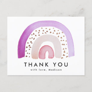 Cute Purple Watercolor Rainbow Thank You Postcard
