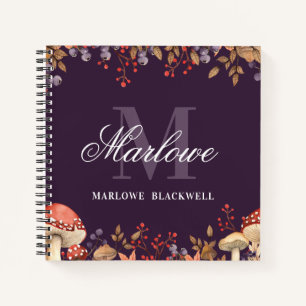 Cute Purple White Autumn Monogram Script Notebook