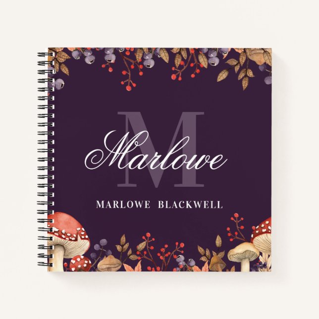Cute Purple White Autumn Monogram Script Notebook (Front)