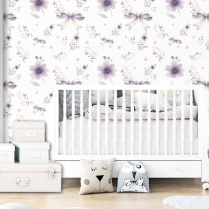 Cute Purple White Floral Bow Girl Kids Wallpaper