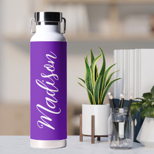Cute Purple White Handwritten Script Custom Water Bottle
