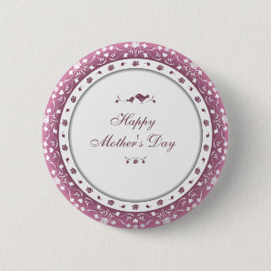Cute Purple & White Heart and Flower Mother's Day 6 Cm Round Badge