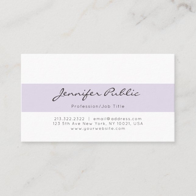 Cute Purple White Simple Modern Minimalist Plain Business Card (Front)