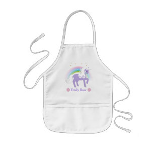 Cute Purple & White Unicorn & Rainbown Kids Apron