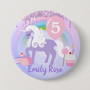 Cute Purple & White Unicorn Treats Birthday 7.5 Cm Round Badge
