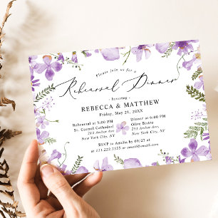 Cute Purple Wildflowers Wedding Rehearsal Dinner Invitation