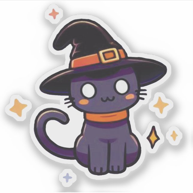 Cute Purple Witch Cat - Kawaii Halloween Kitten (Front)
